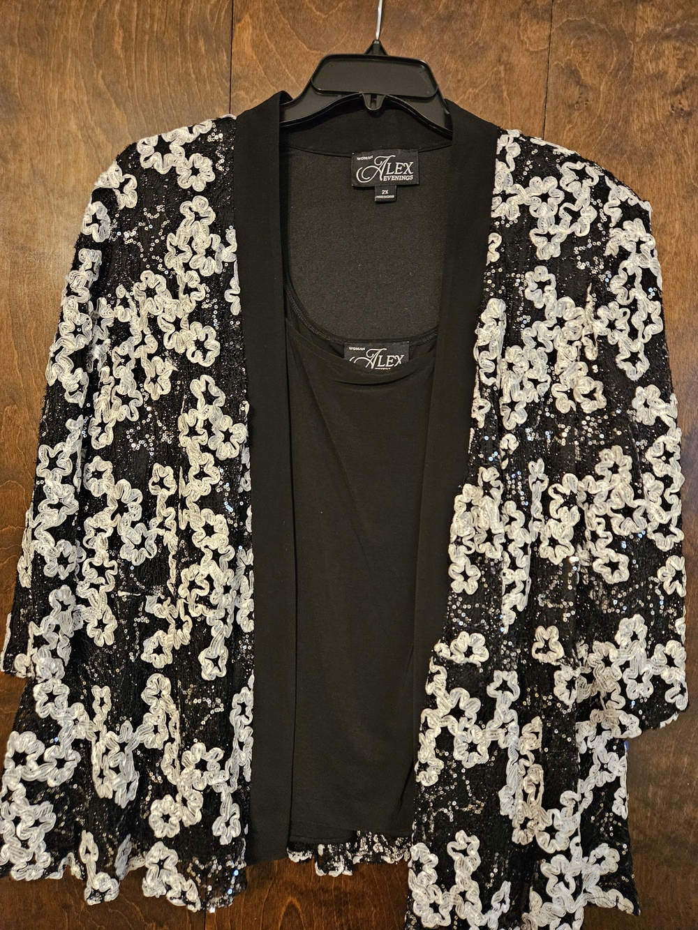 Alex Evenings Black Jacket with Silver Floral Sequin Design